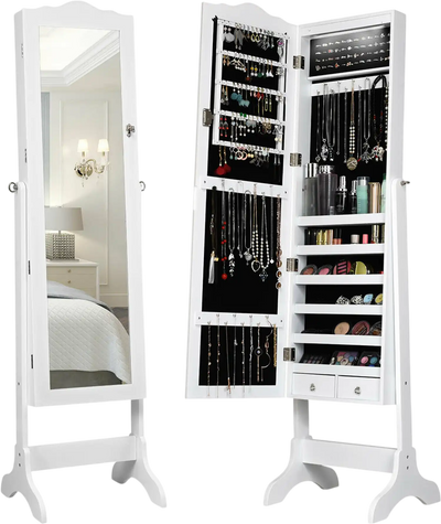 Costway 14 LED Jewelry Armoire Cabinet Full Length Mirror 53491602 New