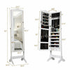 Full-length mirror jewelry armoire in white with LED lights, featuring 4 tilting angles and spacious storage for.