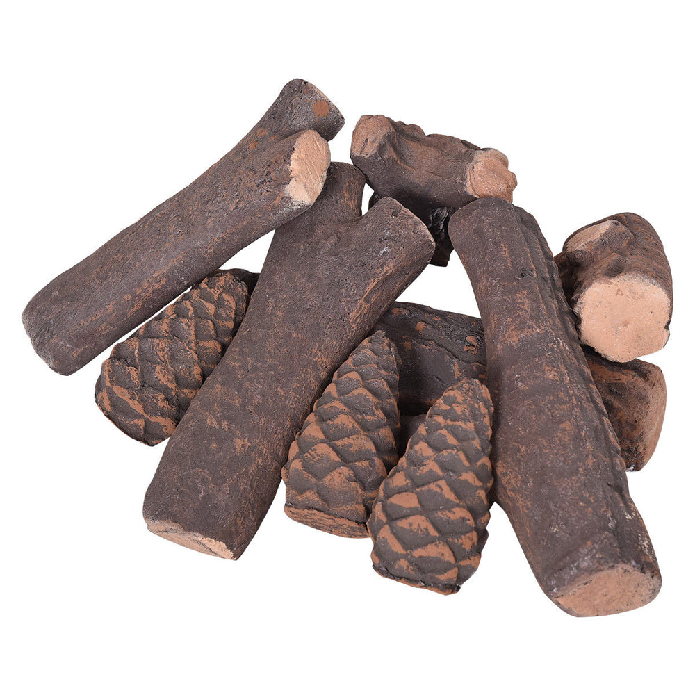 Realistic ceramic fireplace logs set featuring 9 pieces, designed for propane fireplaces and outdoor fire pits.