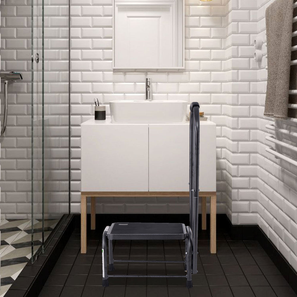Heavy duty step stool with non-slip surface and handle, ideal for home and bathroom use, supporting up to 330 lbs.