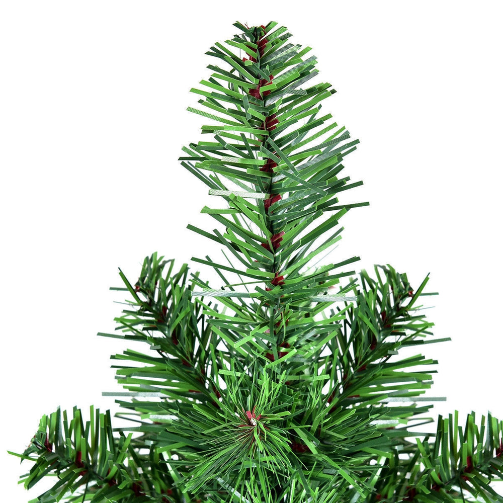 Top view of a 2 ft artificial PVC Christmas tree with a burlap bag base, perfect for corner decoration during the.