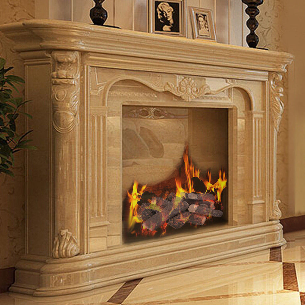 Realistic artificial gas fireplace logs set with a burning effect, suitable for propane fireplaces and outdoor pits.