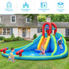 Inflatable water slide bounce house with two slides and a splash pool, made of durable PVC-coated fabric for outdoor.