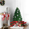 3-foot LED Optic Artificial Christmas Tree with snowflakes, decorated with multi-color lights and surrounded by gifts.