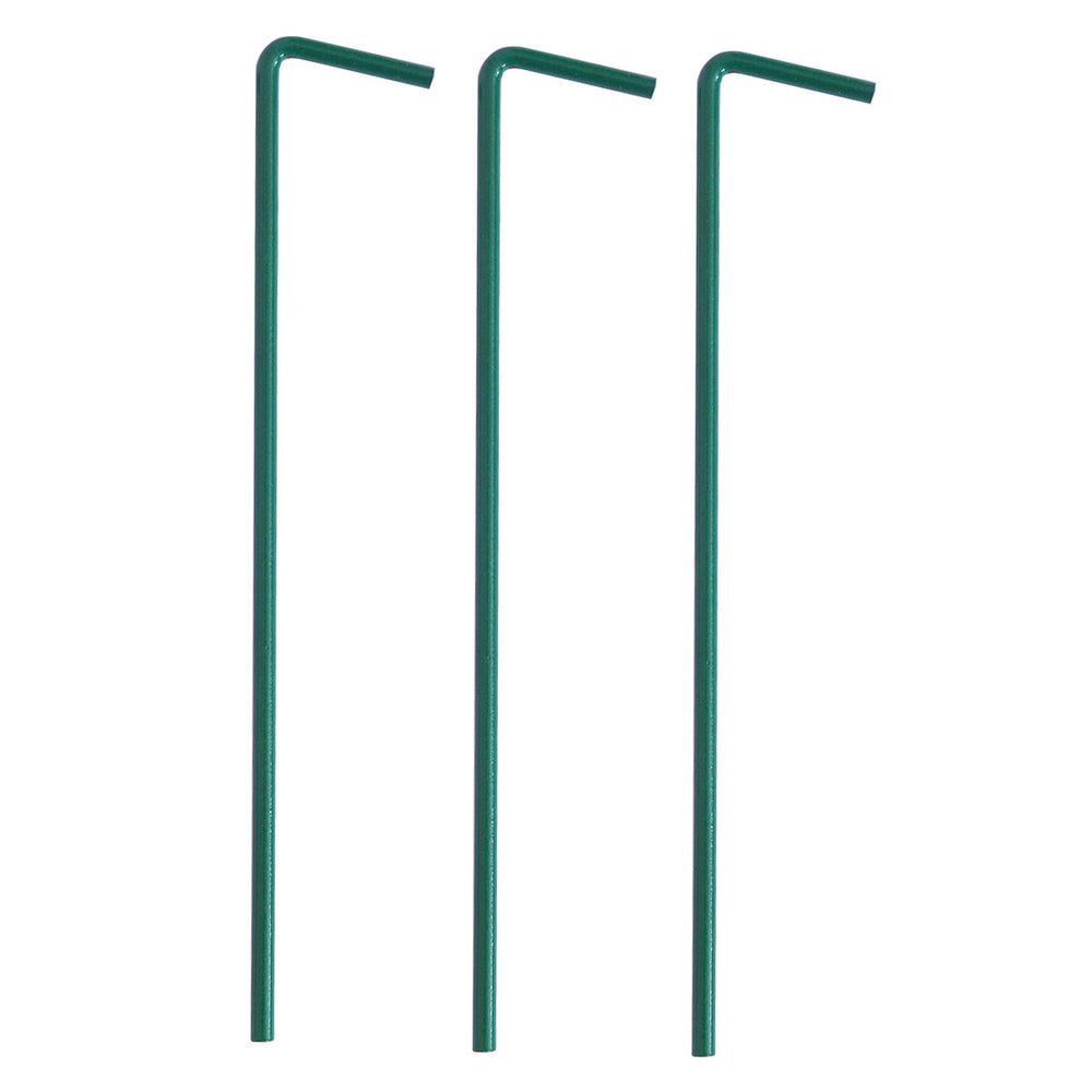 Three green ground stakes for added stability of the outdoor garden pedestal bird bath feeder, made of durable resin.