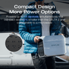 Compact Design, More Power Options - powers up to 13 devices (shows size callouts)