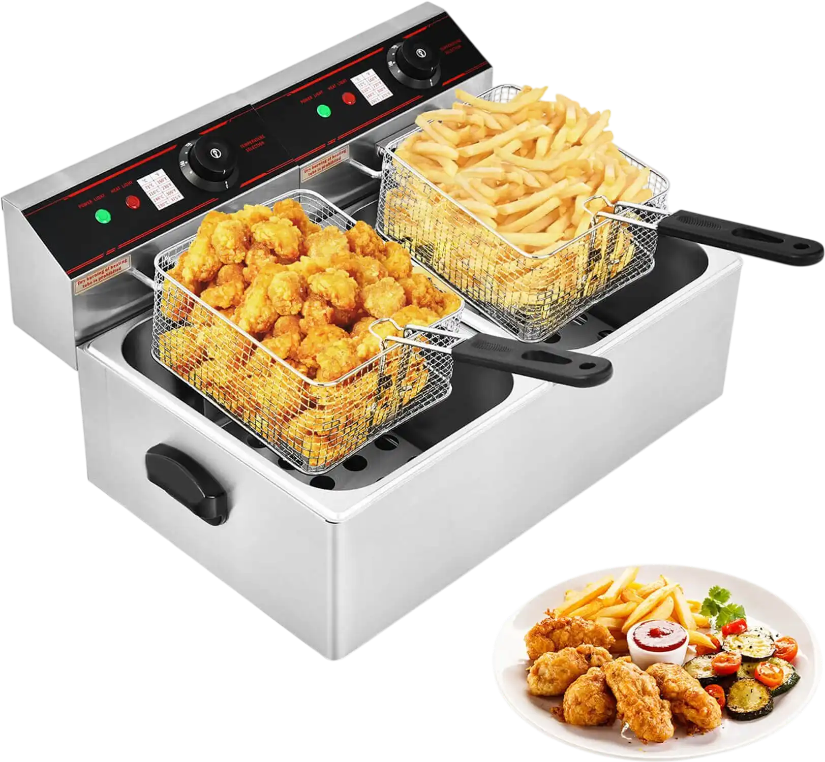Costway 3400W Dual Tank Electric Countertop Deep Fryer 62814937 New