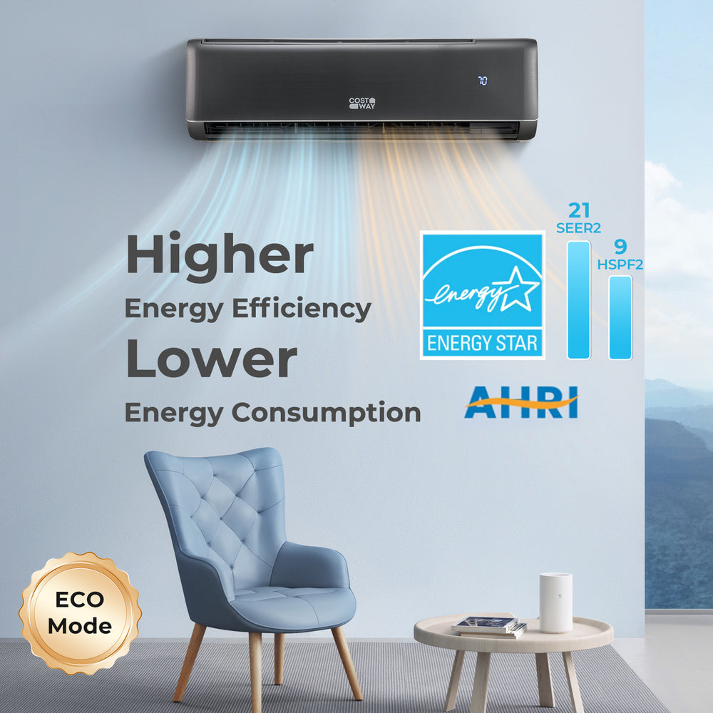 Mini split air conditioner in gray, Energy Star certified, 18000 BTU, with remote control for efficient cooling and.