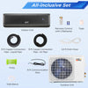 Indoor and outdoor units of the GreyVolt 18000 BTU Mini Split Air Conditioner with installation accessories included.