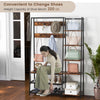 5-in-1 entryway hall tree in rustic brown with shoe bench, 9 hooks, and 5 shelves for organized storage.