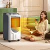 Portable air cooler fan with heater and humidifier, featuring honeycomb cooling, remote control, and easy mobility for.