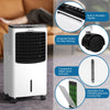 Portable evaporative air conditioner cooler with remote control, 8L water tank, and honeycomb cooling pad for home use.