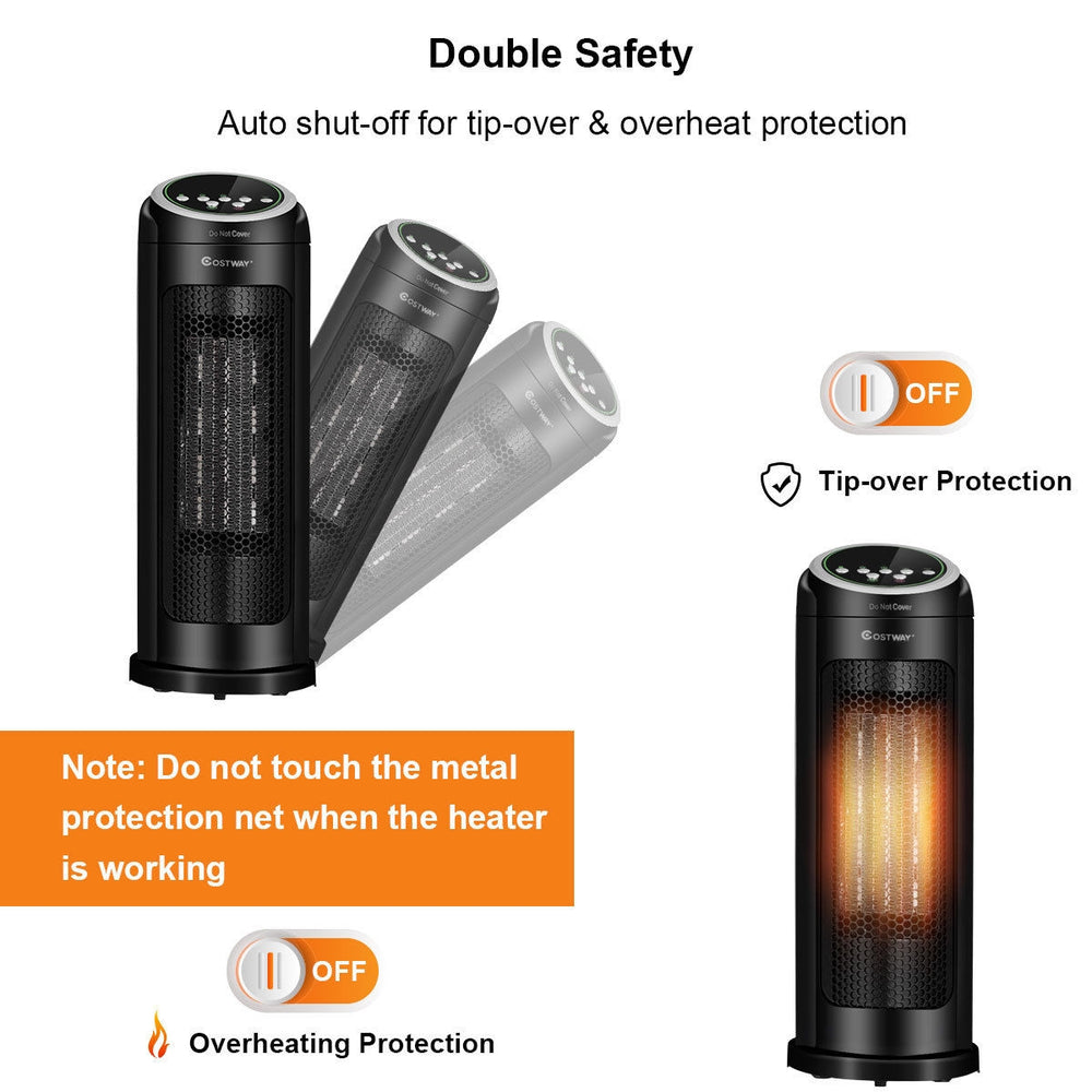 Portable 1500 W LED oscillating ceramic space heater with tip-over and overheat protection, ideal for offices and.
