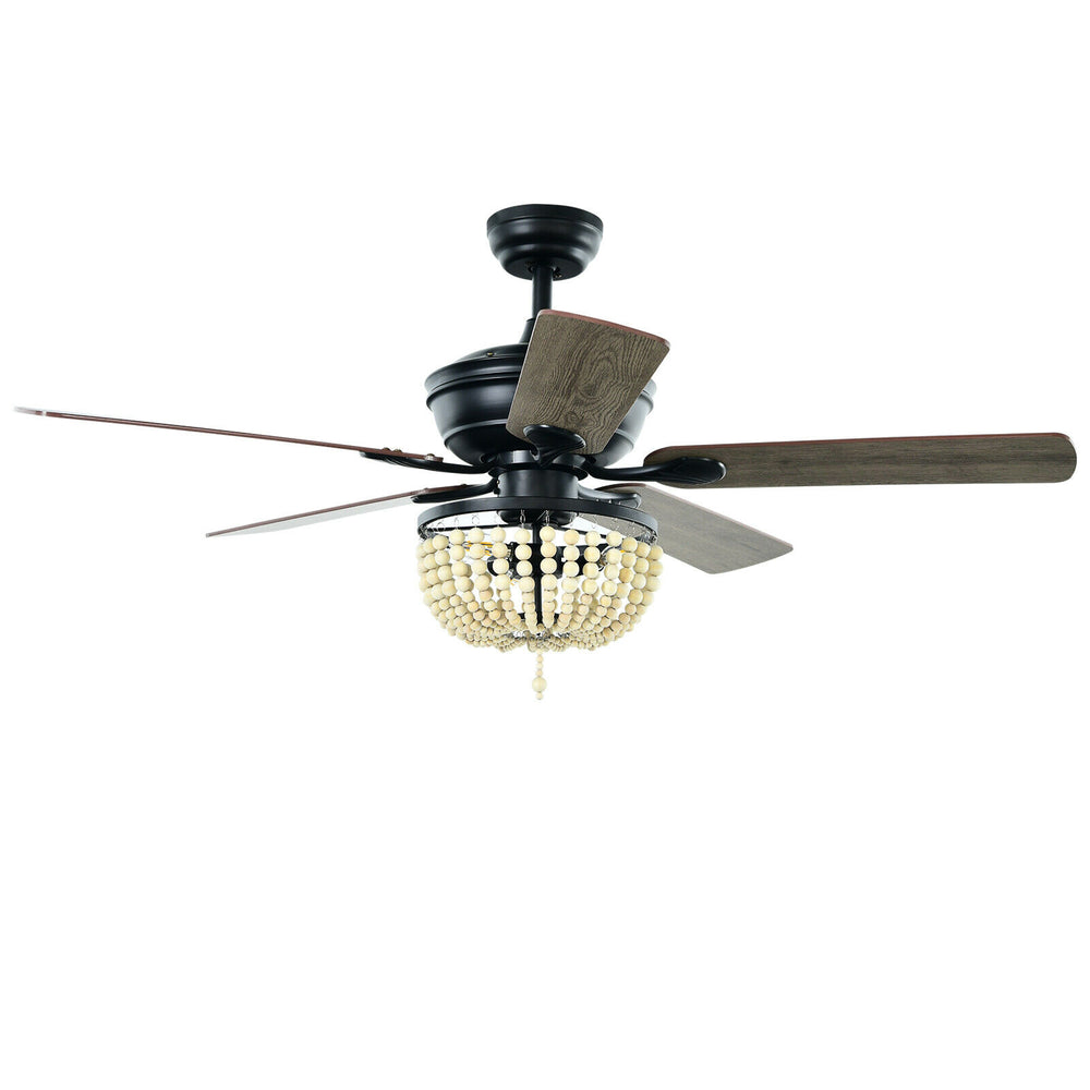 52-inch retro ceiling fan with beads lampshade, reversible blades, remote control, ideal for medium to large rooms.
