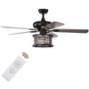 52-inch black crystal ceiling fan with remote control, featuring 3-speed settings and reversible blades for year-round.