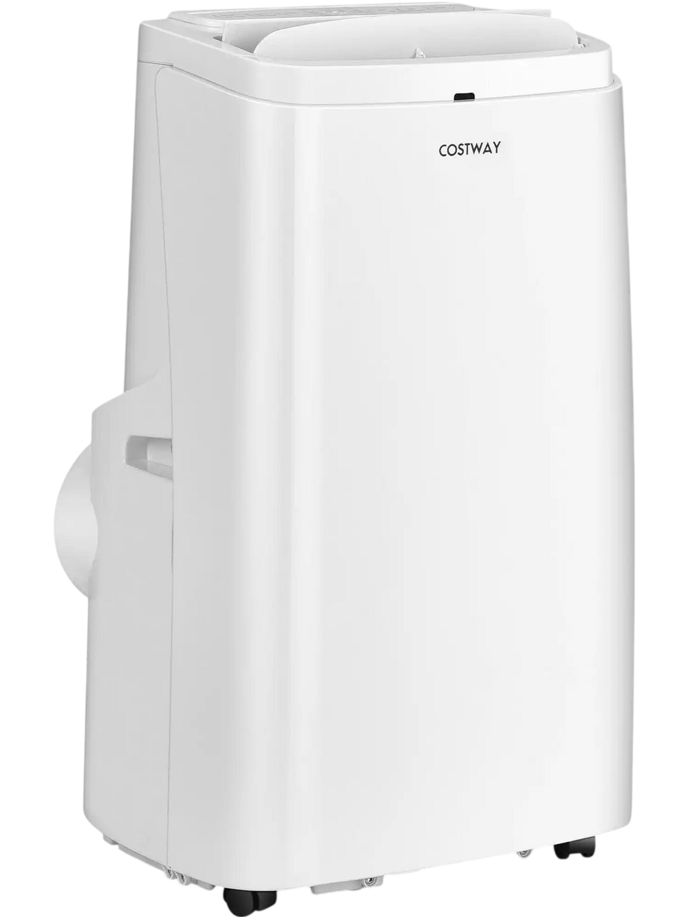 Portable 9000BTU air conditioner in white, featuring cooling, drying, and ventilating modes, ideal for bedrooms and.