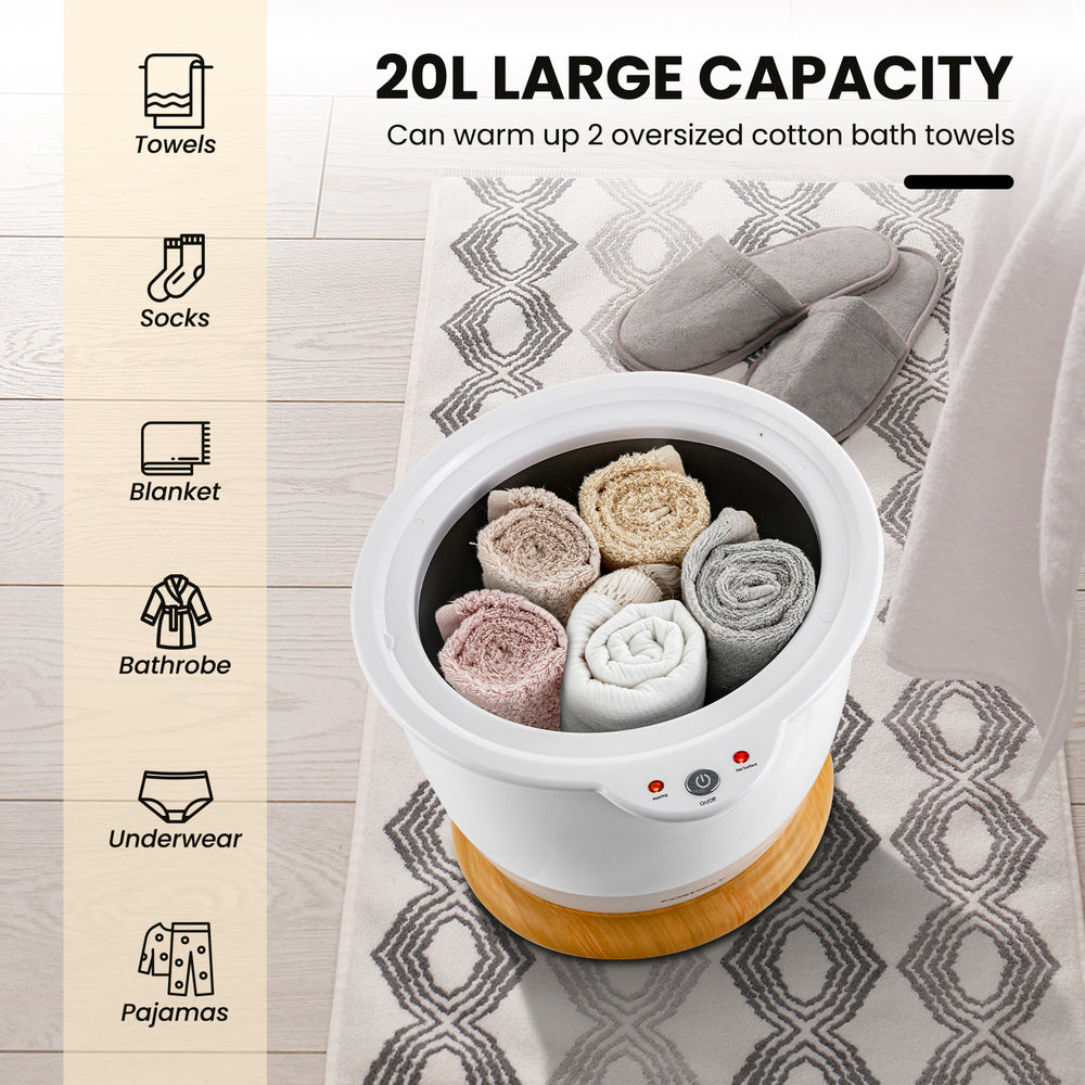 Bathroom towel warmer bucket with a large capacity, heats towels and socks evenly, ideal for family use and safety.