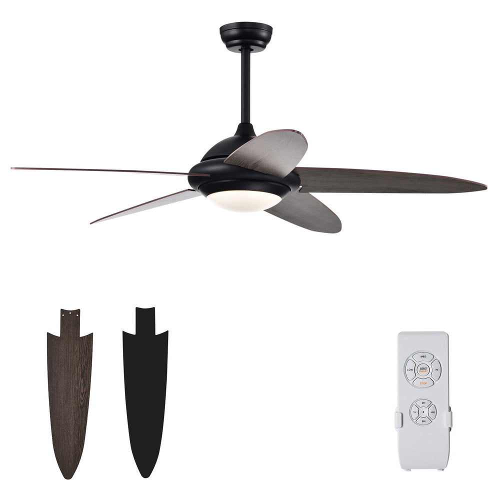 52-inch black ceiling fan with lights, remote control, and dual finish blades, perfect for living rooms and bedrooms.