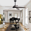 52-inch black ceiling fan with lights, featuring three lighting colors and a modern design, ideal for living room decor.