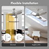 48-inch wood ceiling fan with LED lights, showing installation options for downrod and angled ceilings. Ideal for.