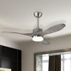 48-inch wood ceiling fan with LED lights, 3 paulownia wood blades, and remote control for living room or bedroom use.