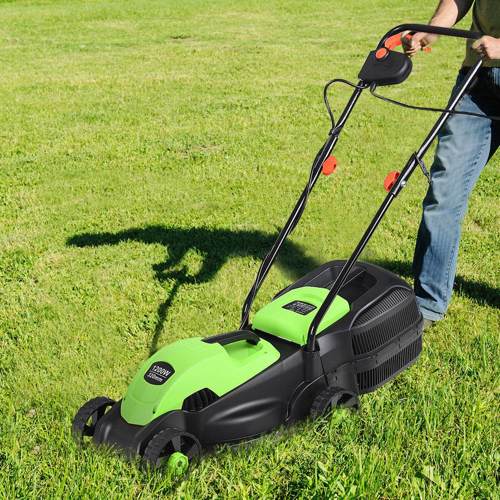 13 Inch Electric Push Lawn Corded Mower with Grass Bag-Green - Gallery View 1 of 12