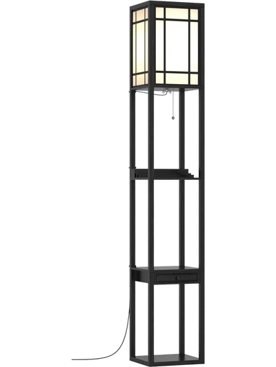 Costway Modern Shelf Floor Lamp with Drawer 98612753 New