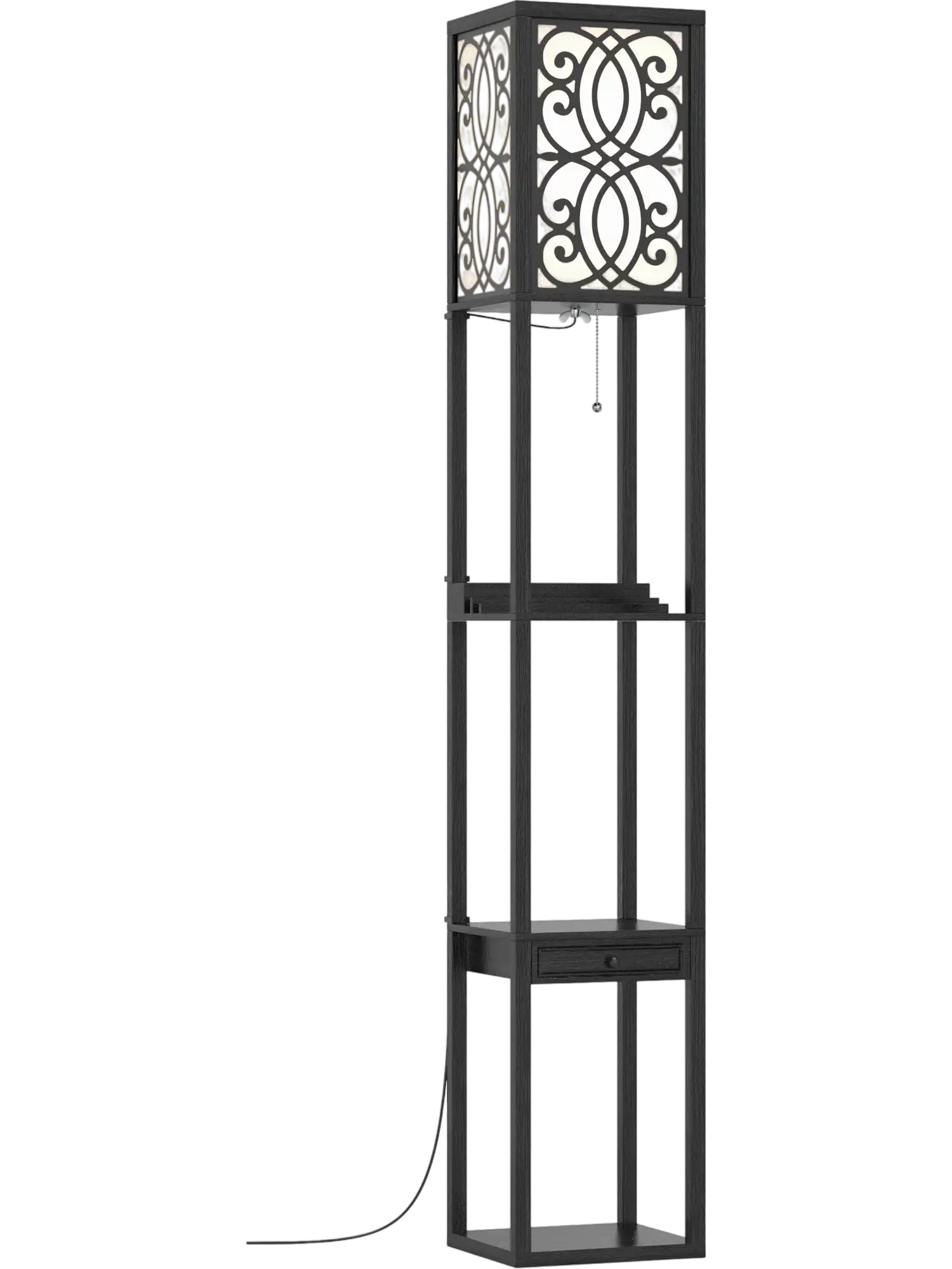 Costway Modern Standing Shelf Floor Lamp w/ 1 Outlet & 2 USB Ports 27685940 New