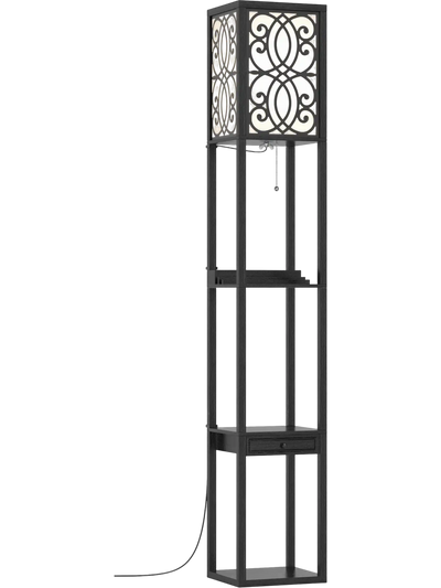 Costway Modern Standing Shelf Floor Lamp w/ 1 Outlet & 2 USB Ports 27685940 New