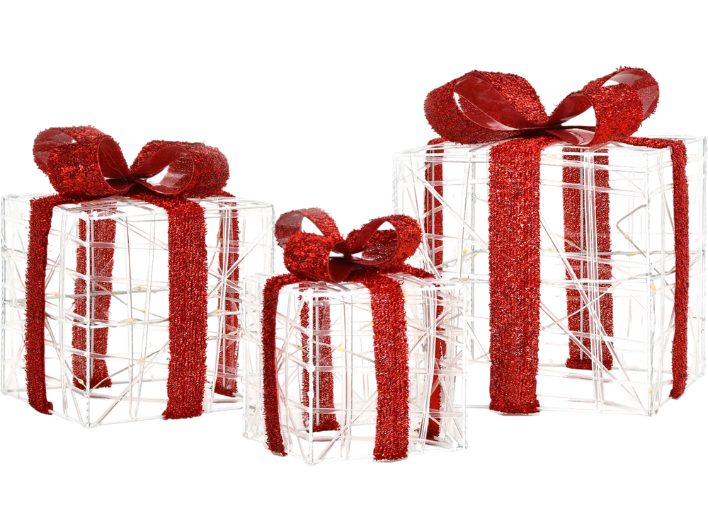 3 Pieces Christmas Lighted Gift Boxes Decorations with 60 LED Lights for Indoor and Outdoor