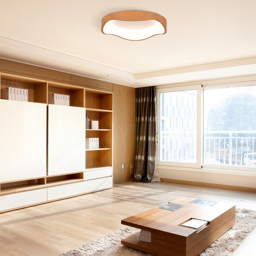 24W Modern LED Mount Ceiling Light with Wood Pattern and Metal Frame-Natural - Gallery View 1 of 9