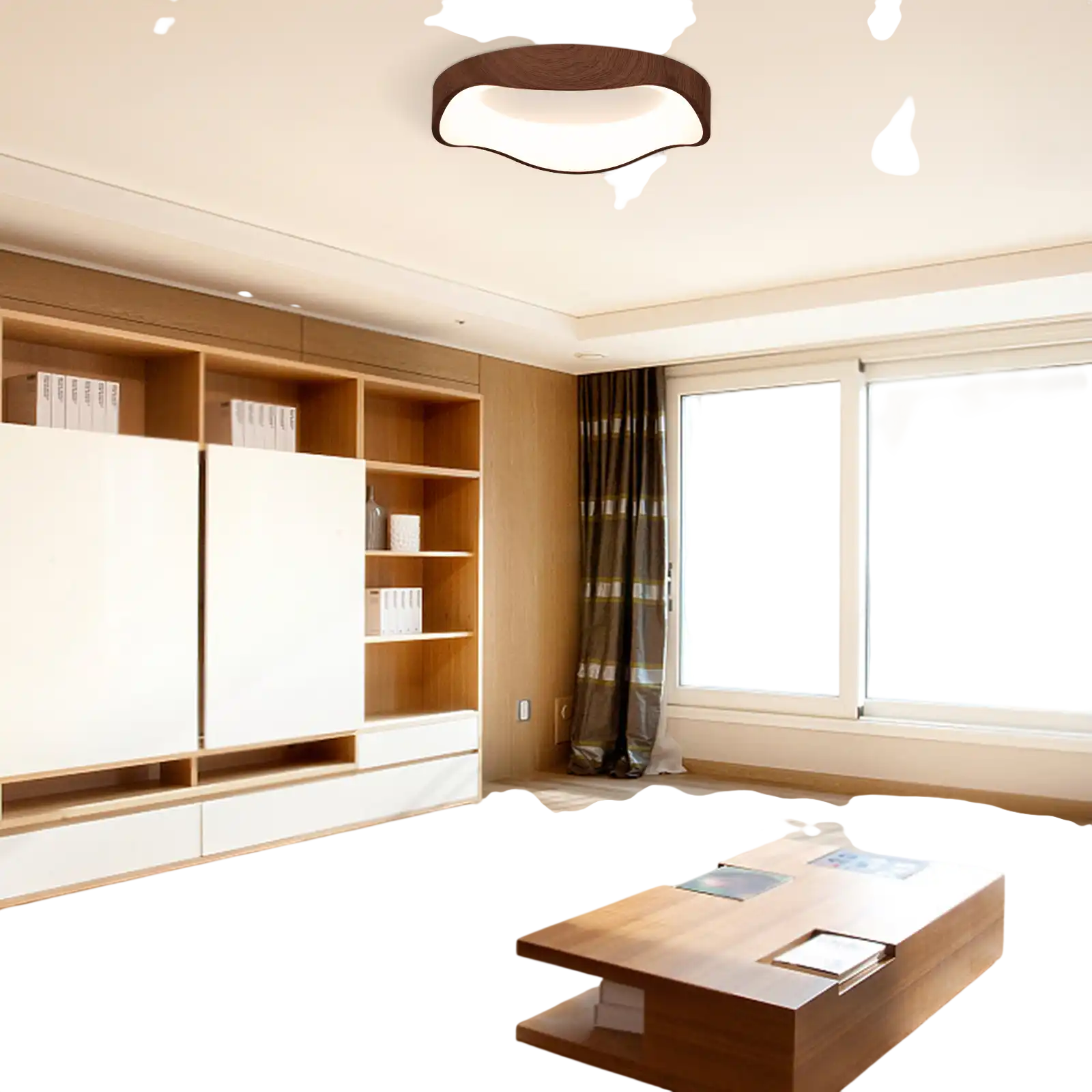 Costway 24W Modern LED Ceiling Light Wood Pattern Metal Frame Brown 85174629 New