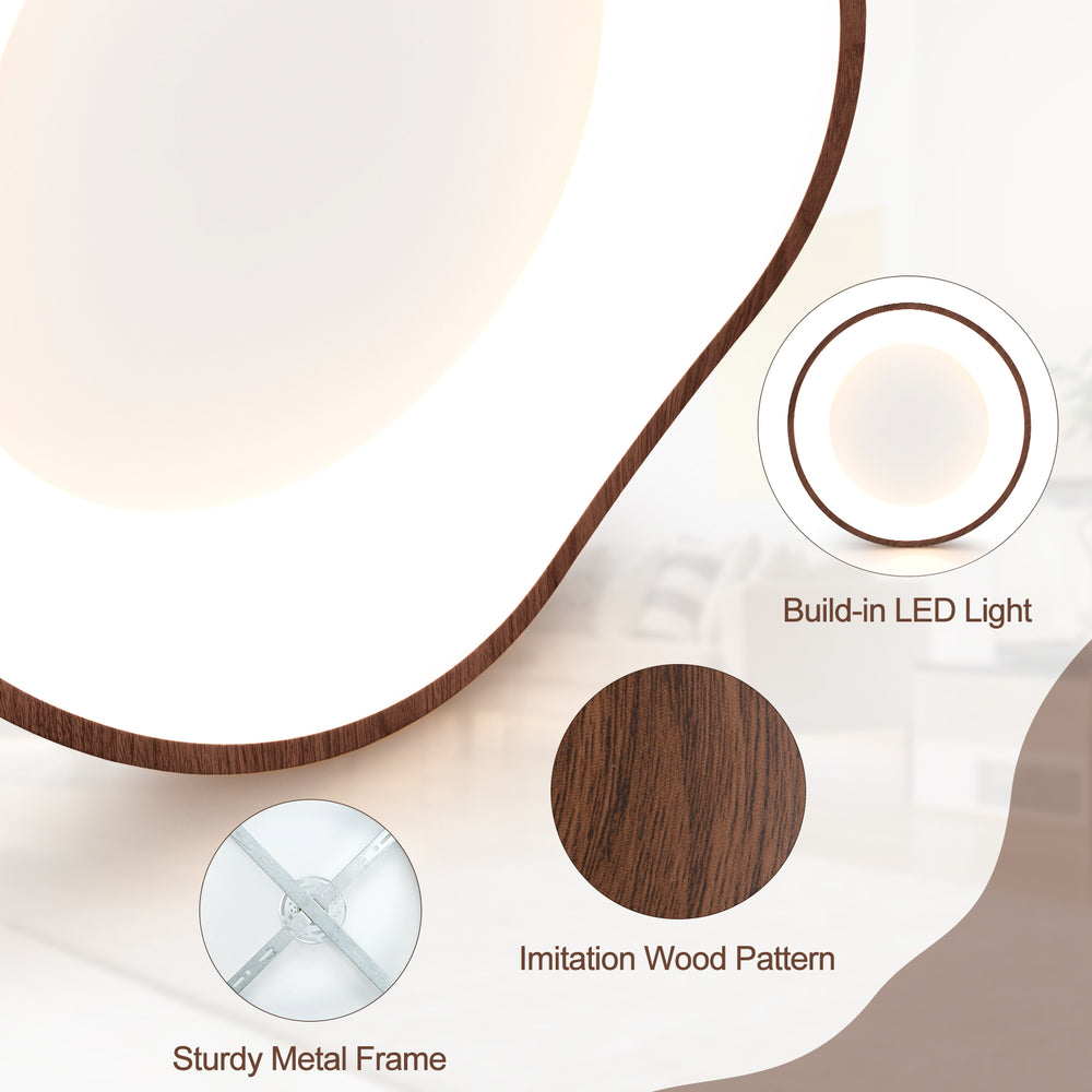 Close-up of the 24W modern LED ceiling light with imitation wood pattern and sturdy metal frame for stylish.