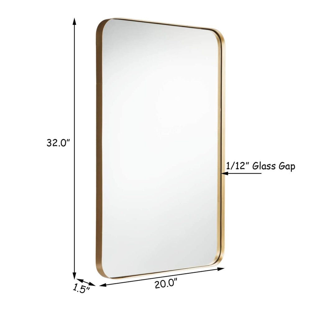 Rectangular 32"x20" wall-mounted mirror with a golden metal frame, perfect for bathrooms or living rooms.