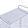 Top view of a 12-drawer rolling cart with a chrome metal frame and semitransparent plastic drawers for versatile.