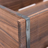 Close-up of the Wood Wagon Planter Pot Stand with Wheels, featuring solid fir wood and rustic metal accents for outdoor.