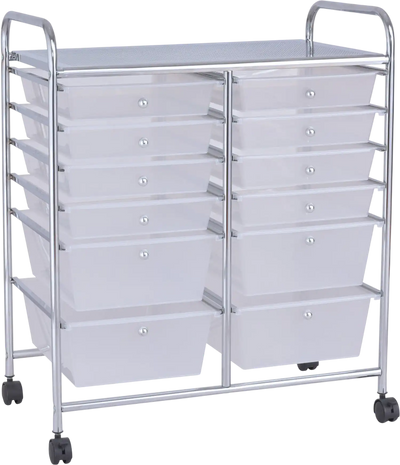 Costway 12-Drawer Rolling Storage Cart Lockable Wheels 17984236 New