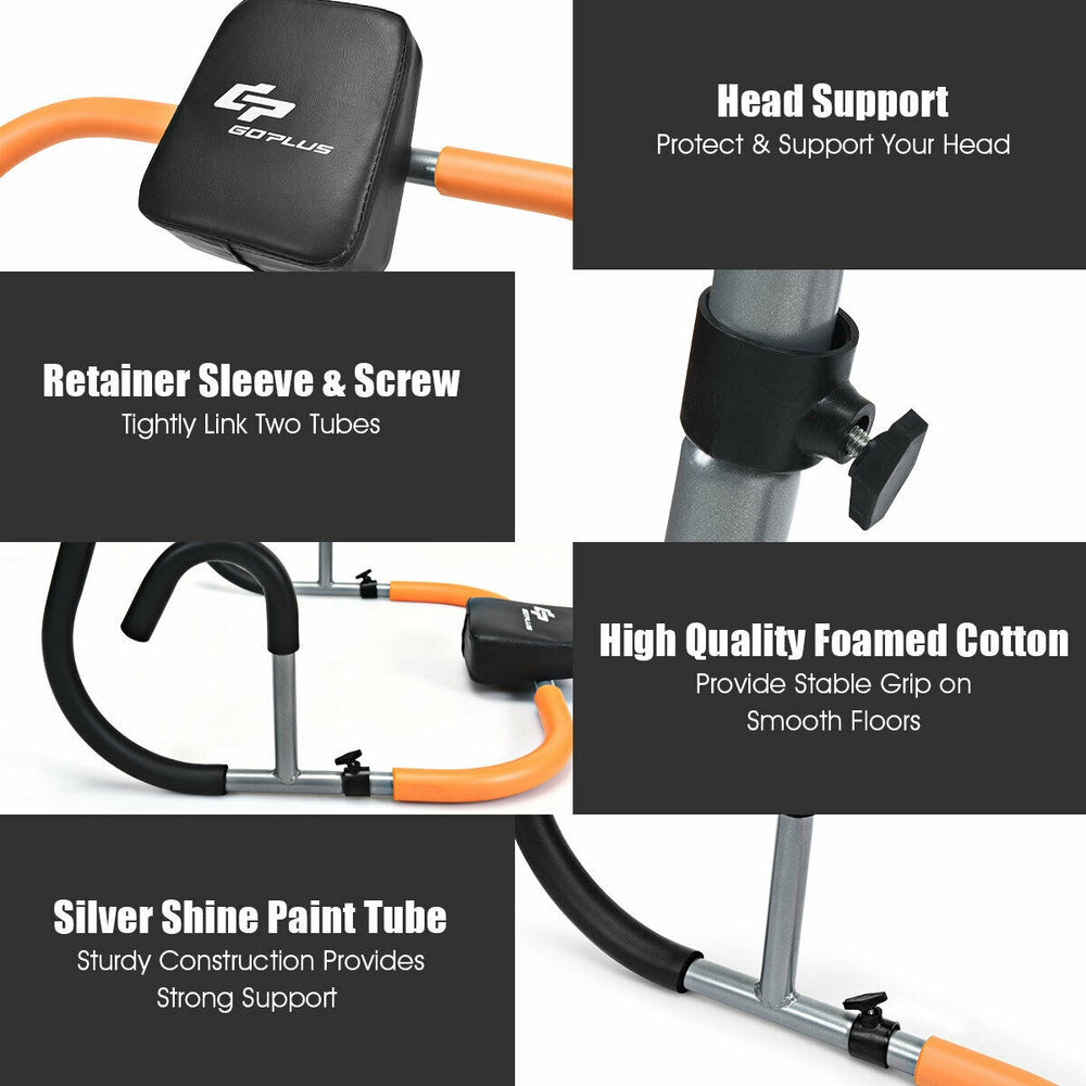 Close-up of the Portable Exercise Ab Fitness Crunch showing head support and sturdy steel construction for home gym use.