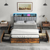 Twin/Full/Queen Bed Frame with LED Lights, Upholstered Headboard and 4 Storage Drawers-Full Size - Gallery View 1 of 11