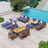 6-piece patio acacia wood conversation sofa set with navy cushions, ideal for backyard or poolside relaxation.