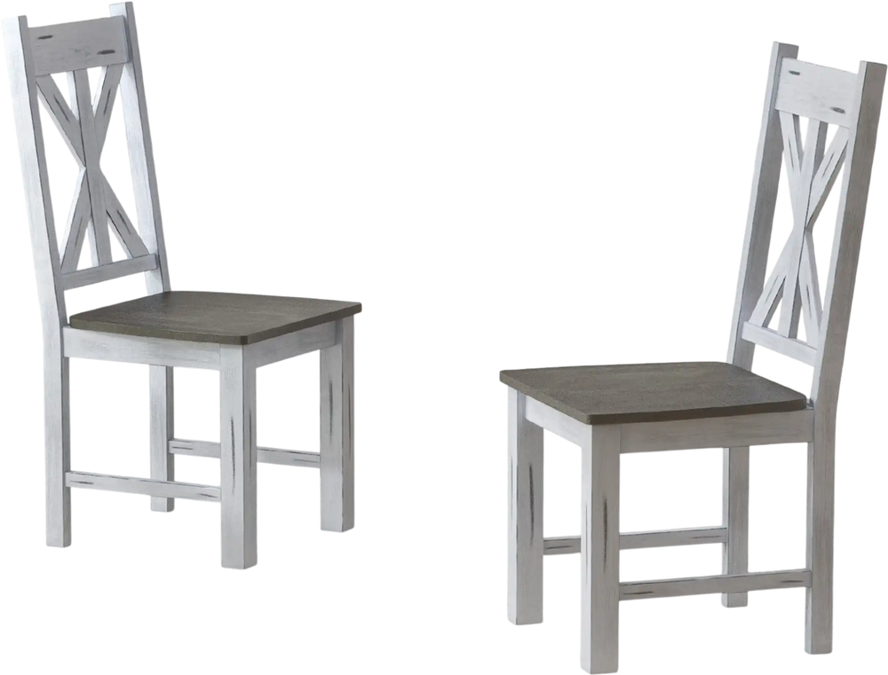 Farmhouse chair set of 2 in gray with rubber wood frame and elegant hollowed backrest for stylish dining.