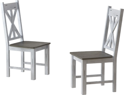 Costway Farmhouse Dining Chair Set of 2 Rubber Wood Hollow Back Gray 46219538 New