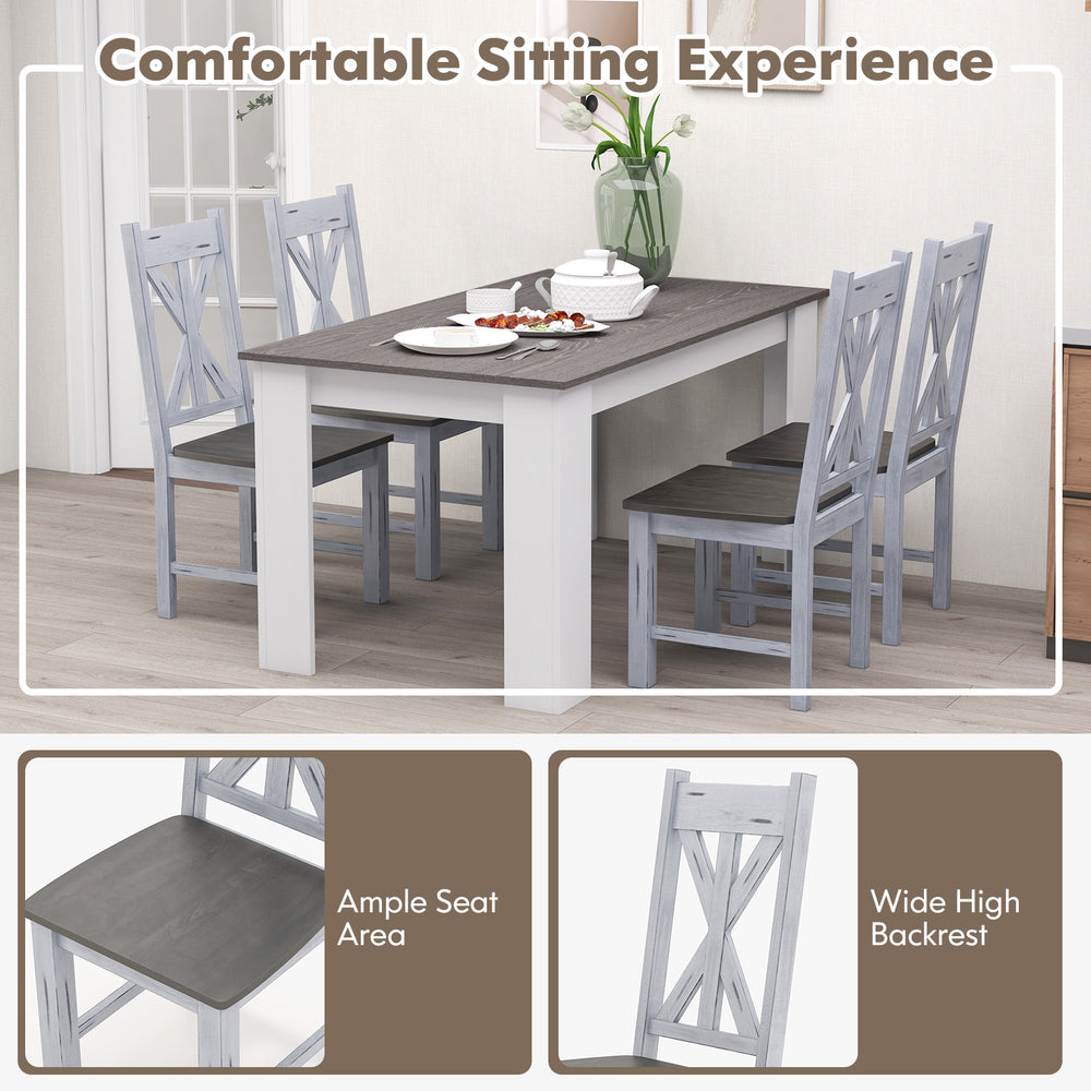 Gray farmhouse chair set of 2 with rubber wood frame and hollowed backrest, perfect for stylish dining spaces.
