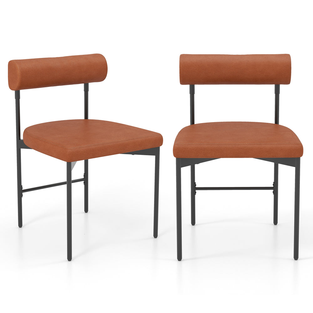 Faux Leather Upholstered Kitchen Side Chair Set of 2 with Curved and Padded Backrest-Brown - Gallery View 1 of 1