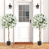 Two 4.5 feet artificial azalea trees with white flowers in cement pots, perfect for indoor decoration and.