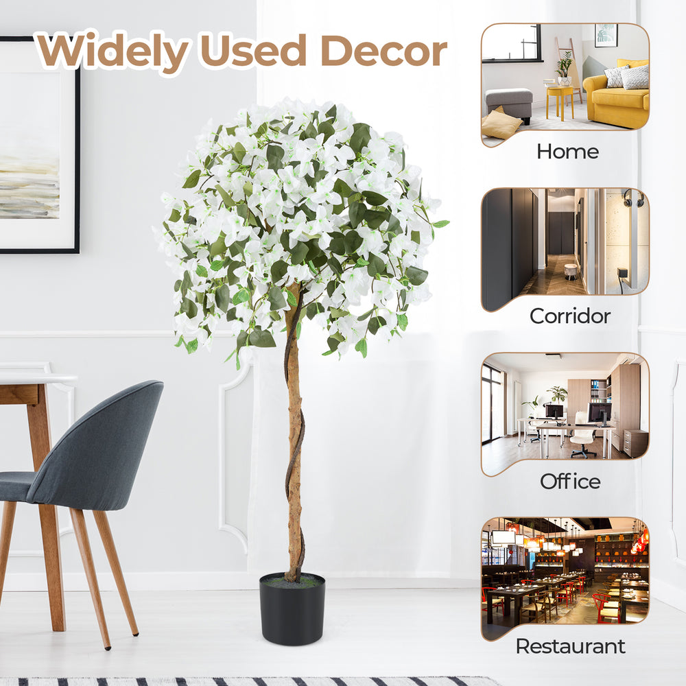 4.5 feet artificial azalea tree with white flowers and cement pot, ideal for home, office, or restaurant decor.