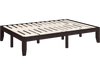 Brown 14-inch full size wood platform bed frame with slat support, featuring sturdy legs and under-bed storage space.