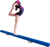 Folding 7 feet blue balance beam with handles, featuring a wood core and foam top for safe gymnastics training.
