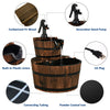 Two-tier outdoor wooden barrel waterfall fountain with pump, made of carbonized fir wood and powder-coated iron, for.