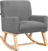 Gray upholstered rocking chair with solid wood base, showcasing cozy armrests and a cushioned seat for enhanced.